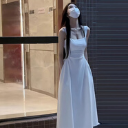 沐霓法式高級(jí)感初戀白色吊帶連衣裙女夏裝2024新款春款長(zhǎng)裙子氣質(zhì)修身 白色【口袋款】 L