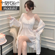 莫代爾帶胸墊睡衣女夏季天吊帶性感冰絲睡裙女2025新款純欲高級感家居服 白色【帶可拆卸胸墊-裙袍兩件套】 L 100-120斤