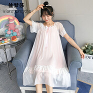 仙夢(mèng)莎 公主睡裙女宮廷蕾絲網(wǎng)紗純棉長(cháng)袖睡衣仙女長(cháng)裙秋春夏女士家居服 8820 粉色 XL