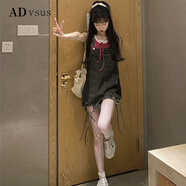 ADVSUS官方品質(zhì)小個(gè)子牛仔背帶褲女夏季學(xué)院風(fēng)設計感小眾綁帶設計直筒闊 黑灰色【背帶連體褲】 S