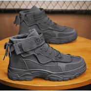 西域駱駝（VANCAMEL）真皮馬丁靴男款秋冬季高幫沙漠工裝男鞋運(yùn)動(dòng)防水作戰(zhàn)勞保工作潮鞋 灰色加絨款 44