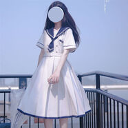 jk制服水手服夏季新款日系氣質(zhì)收腰顯瘦連衣裙女學(xué)生中長款百褶a字裙學(xué)院風(fēng)高級(jí)感甜美洋氣海軍領(lǐng)水手服 白色連衣裙 M