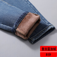 獅子聰依青木森加絨牛仔褲女高腰加厚2025新款冬季加棉外穿緊身小腳褲子 復(fù)古藍(lán)加絨8分 26