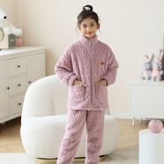 嚕嚕牛女童睡衣兒童珊瑚絨睡衣寶寶小孩子秋冬中小童保暖家居服套裝 62206-紫色 150 (16碼建議身高140-145)