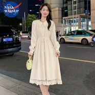 NASAWASSUP法式娃娃領(lǐng)加絨加厚連衣裙女秋冬季甜美初戀奶系配大衣內(nèi)搭打底裙 杏色常規(guī)【高端版】 M