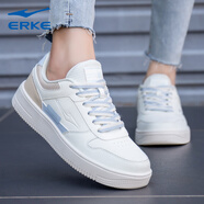 鴻星爾克（ERKE）板鞋女鞋跑步鞋夏季新款女士休閑皮面防水運動鞋低幫耐磨小白鞋 白色1245 36