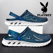 花花公子涼鞋男鞋2024夏季外穿包頭拖鞋男兩用鞋子男運動(dòng)厚底洞洞沙灘男鞋 深藍 44