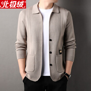 北極絨針織衫男開(kāi)衫外套男含羊毛毛衣春秋季韓版修身紐扣翻領(lǐng)毛線(xiàn)衣秋天 駝色 常規 XL