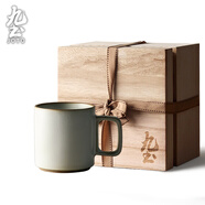 九土 手工日式復古粗陶咖啡杯陶瓷杯子情侶對杯家用馬克杯辦公室茶杯 復古白+禮盒+禮袋套裝