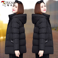 啄木鳥(niǎo)棉襖外套羽絨棉服女中長(zhǎng)款2025年冬裝新款中年女裝裝加厚中款棉衣 黑色 XL 【建議110-125斤】