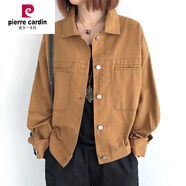 皮爾卡丹（pierre cardin）牛仔衣短款外套女春秋韓版寬松翻領(lǐng)長(zhǎng)袖夾克上衣休閑開(kāi)衫 棕黃色 均碼