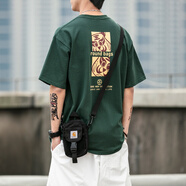 型曼日系復古卡通印花短袖T恤男潮牌寬松半袖男夏季休閑半截袖上衣 綠色 M（寬松版）