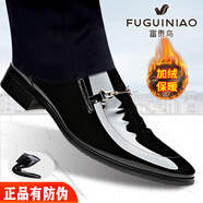 富貴鳥(niǎo)男士皮鞋尖頭牛皮商務(wù)正裝男鞋亮面德比鞋加絨真皮皮鞋男伴郎婚鞋 FG0027-8黑色[加絨保暖] 38