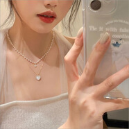 七夕情人節禮物項鏈女士輕奢ins小眾設計感氣質(zhì)送女友禮物項鏈 珍珠雙層愛(ài)心項鏈