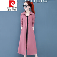 皮爾卡丹（pierre cardin）輕薄風衣女中長款2023年春秋裝氣質(zhì)簡約修身顯瘦過膝流行大衣外套 西柚紅 M