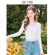 歌依妮2025秋冬季甜美小個(gè)子短款蕾絲白色打底衫內搭上衣長(cháng)袖T恤衫 白色 S