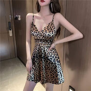 派吉鯊（PAIJISHA）豹紋連衣裙 性感深V吊帶連衣裙夜場桑拿技師工作服低胸氣質(zhì)高腰 豹紋 L