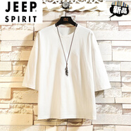 JEEP SPIRIT男士七分袖t恤純色潮流ins半袖體恤胖子加肥大碼寬松純棉短袖 白色 2XL 145至160可穿