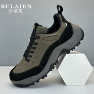步萊恩（BULAIEN）男鞋軟底防滑休閑鞋牛皮耐磨秋季新款運動(dòng)鞋厚底男士戶(hù)外登山鞋子 卡其色 39 皮鞋碼