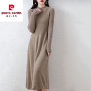 皮爾卡丹冬季連衣裙女含含羊絨針織衫秋寬松長(cháng)款過(guò)膝純色加厚針織打底毛衣 駝色 XL【建議120-130斤】