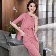昂柏職業(yè)連衣裙套裙氣質(zhì)時尚收腰顯瘦職場裙子正式場合小西裝內(nèi)搭女裙 6908粉色外套+粉色連衣裙 XXXXL
