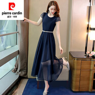 皮爾卡丹（pierre cardin）雪紡連衣裙女夏2024年夏裝新款女裝夏季時尚氣質(zhì)夏天顯瘦長裙裙子 藏青 偏黑建議藏青 XL 建議110-120斤