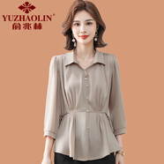 俞兆林（YUZHAOLIN）中年媽媽春裝七分袖上衣時(shí)尚小衫2025新款中老年女春秋洋氣雪紡衫 卡其色 XL (參考90-105斤)