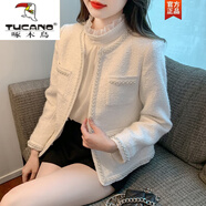 啄木鳥(niǎo)（TUCANO）2025年冬季新款圓領(lǐng)釘珠小香風(fēng)外套女秋冬氣質(zhì)百搭女士開(kāi)衫上衣潮 米白色 XL [116-125斤]