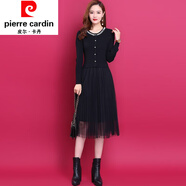 皮爾卡丹女裝拼接網(wǎng)紗百褶裙子女2022秋冬新款時(shí)尚領(lǐng)口訂珠修身顯瘦針織連 皮爾卡丹黑色 皮爾卡丹2XL