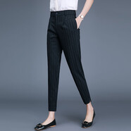 魔之韻通勤氣質(zhì)休閑西裝褲子女春夏秋新款哈倫褲蘿卜煙管褲長(cháng)褲彈力2154 條紋九分褲 XL （125-140斤左右）