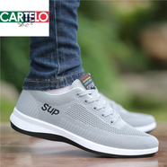 卡帝樂(lè )鱷魚(yú)（CARTELO）老北京布鞋男夏季透氣網(wǎng)面鞋子男款運動(dòng)休閑板鞋男士飛織網(wǎng)鞋 2520灰色 39 標準碼