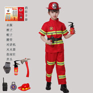 消防員服裝兒童職業(yè)體驗(yàn)消防表演服角色扮演小小消防員演出服套裝 紅色短袖九件套 110cm