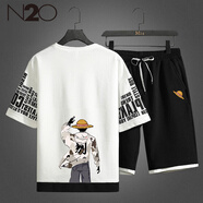 N20旗艦短袖T恤男夏季潮流男士夏裝學(xué)生體恤青少年男裝半袖T 12白色短褲套裝 M