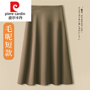 皮爾卡丹（pierre cardin）針織黑色毛呢半身裙女秋冬2025新款高腰大擺裙小個(gè)子a字中長款西 咖色-毛呢短款 26/S