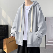 佐優(yōu)品連帽夾克男外套編織繩秋冬季潮流美式寬松百搭學(xué)生開衫衛(wèi)衣服 淺灰色 XL 建議130-140斤
