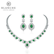 布蘭琪（Blanche）奧地利水晶項(xiàng)鏈女歐美華麗豪華晚禮服頸鏈耳環(huán)綠色配飾輕奢套裝 祖母綠【項(xiàng)鏈+耳環(huán)】