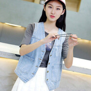 夢(mèng)史怡牛仔馬甲女短款薄2022新款韓版背心外塔寬松顯瘦坎肩無(wú)袖外套 淺色 好質(zhì)量 S