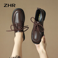 ZHR女鞋單鞋秋季新款時(shí)尚英倫風(fēng)樂(lè)福鞋厚底增高學(xué)院風(fēng)小皮鞋舒適百搭 棕色 35