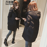 丹珠娜棉服女冬裝2024新款女裝衣服韓版加厚面包服學生冬季棉襖外套連帽 黑色 S