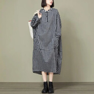 UOSU輕奢潮牌女裝2024秋新款格子連衣裙簡(jiǎn)約休閑中長(zhǎng)裙長(zhǎng)袖百搭裙子女 小格子 M【建議140-170斤】