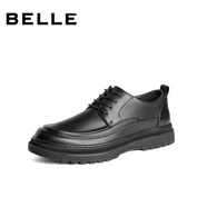 BELLE BELLE男鞋 圓頭英倫商務(wù)皮鞋男 春秋新款真皮厚底休閑男皮鞋A1194CM3 黑色0982內(nèi)增高 38