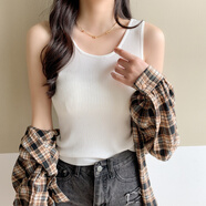 淺雖紅（QIANSUIHONG）2025夏新款冰絲針織打底吊帶背心女韓版修身顯瘦休閑時(shí)尚上衣YYN 簡約打底白色 S