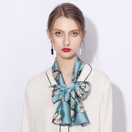 達芬奇密碼冬季裝飾絲巾細窄長(cháng)條緞面連衣裙腰帶長(cháng)絲帶百搭飄帶布條小領(lǐng)巾女 風(fēng)華杏語(yǔ) 藍色