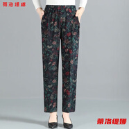 蒂洛緹娜中年女褲春秋款褲子高腰休閑褲年人女花褲子奶奶長褲 花色1 不加絨 B01款 4XL 建議【140-160斤穿】