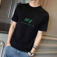 SexeMara夏季短袖男T恤修身圓領(lǐng)休閑冰絲青少年學(xué)生ins潮流百搭半袖1/2件 短袖大-胸前GT黑 M