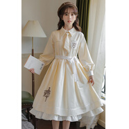 ROAR UTHAUG長袖連衣裙少女春秋2023新款初中高中學(xué)生法式JK制服學(xué)院風(fēng)長裙子 單件9025淺白色連衣裙配領(lǐng)帶腰帶 M