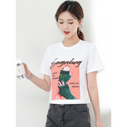 WVHK高檔品牌2022新款真絲短袖女T恤韓版春夏印花寬松桑蠶絲半袖上衣 白色18 圍手 XL適合115-130斤
