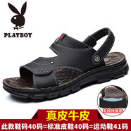 花花公子（PLAYBOY）沙灘鞋牛皮男士涼鞋真皮夏季涼拖兩用夏天防滑涼鞋透氣大碼可泡水 835黑色 43