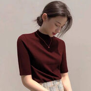 冉藝嵐安克拉紅打底衫安哥拉紅圓領(lǐng)打底衫T恤女秋季新款時(shí)尚洋氣顯瘦五 酒紅色柔軟面料 M  建議90-105斤