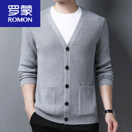 羅蒙（ROMON）秋季男士開襟開衫打底長袖中年針織衫男開衫爸爸裝薄款毛衫外套 中灰色 大口袋  厚款 180/XL (合適160-180斤穿)